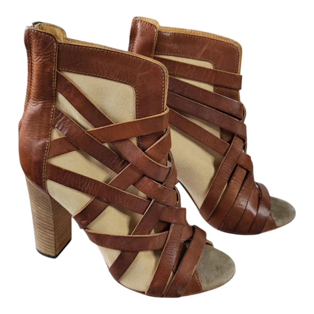 Desil Black Gold Leather open toe bootie size 6.5 Boho Hippie Fall